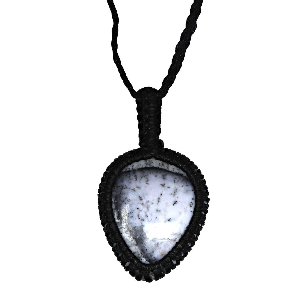 Opal Macrame Handmade Necklace Dendrite Pendant Thread Gemstone Natural