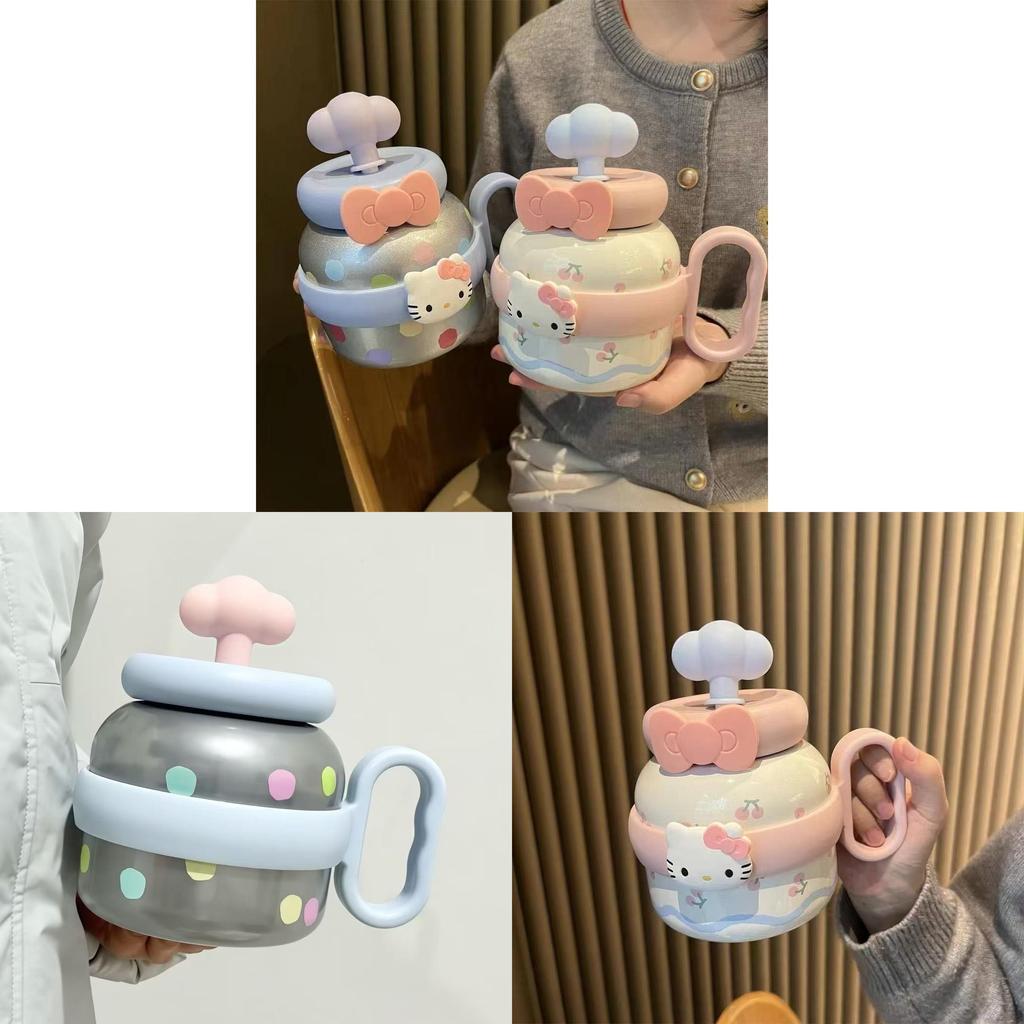 Sanrio Cat Plastic Cup With Straw Sealed Leakproof For Gifts And Outdoor Use
