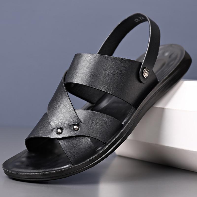 Fashion Summer Sandals for Men Outdoor Soft Casual Sport Slippers Leather Non-slip Breathable Roman Shoes Beach Flip-Flop Garden Shoes