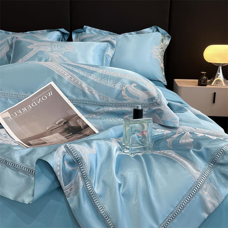 

Легкий люкс Класс А Сатиновый жаккардовый тенсел Летнее прохладное одеяло Четыре предмета Прохладный шелковистый Летний ледяной шелк Одеяло для кондиционера Машинная стирка 4 150x200cm Single Summer Quilt