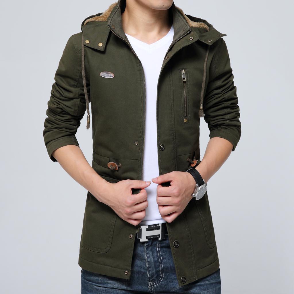 Men's Autumn and Winter New Men's Fleece Business Trench Coat Large Size Medium and Long Coat Pure Cotton Jacket