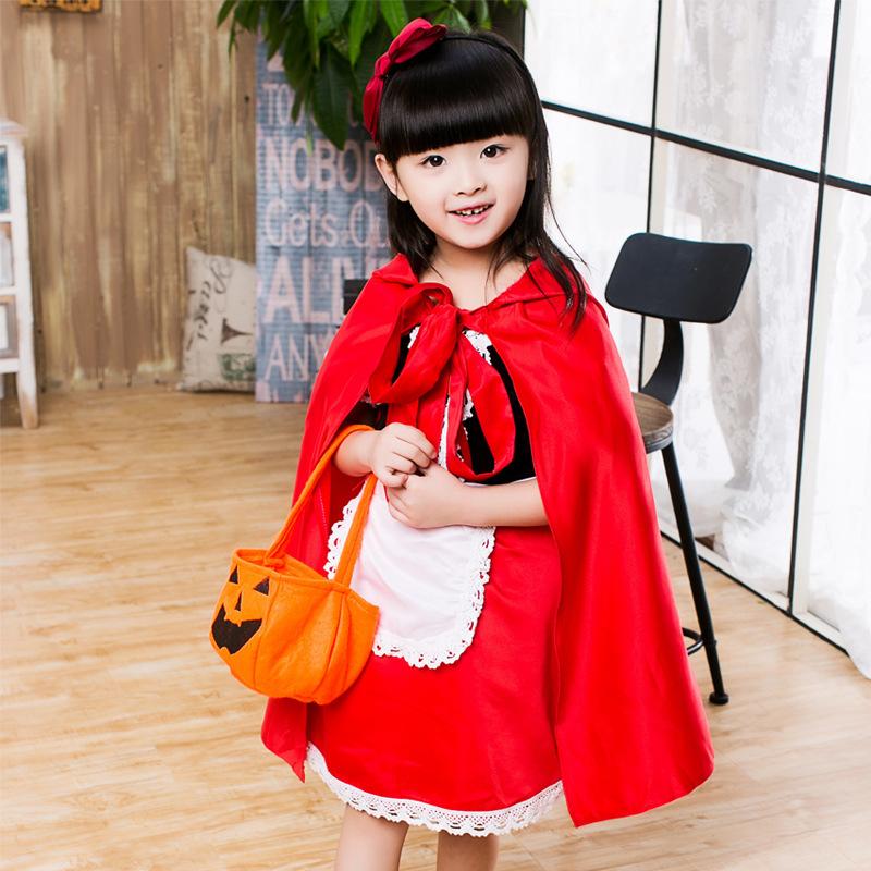 New Sweet and Cute Little Red Riding Hood Halloween Costume for Kids with Cape - Children's Storytelling Performance Dress