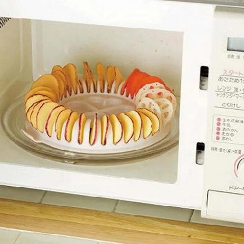 Microwave Oven Degreased Potato Chips Maker Apple Fruit Potato Crisp Chip Slicer Snack Maker DIY Set Tray Kitchen Tool Chip Rack