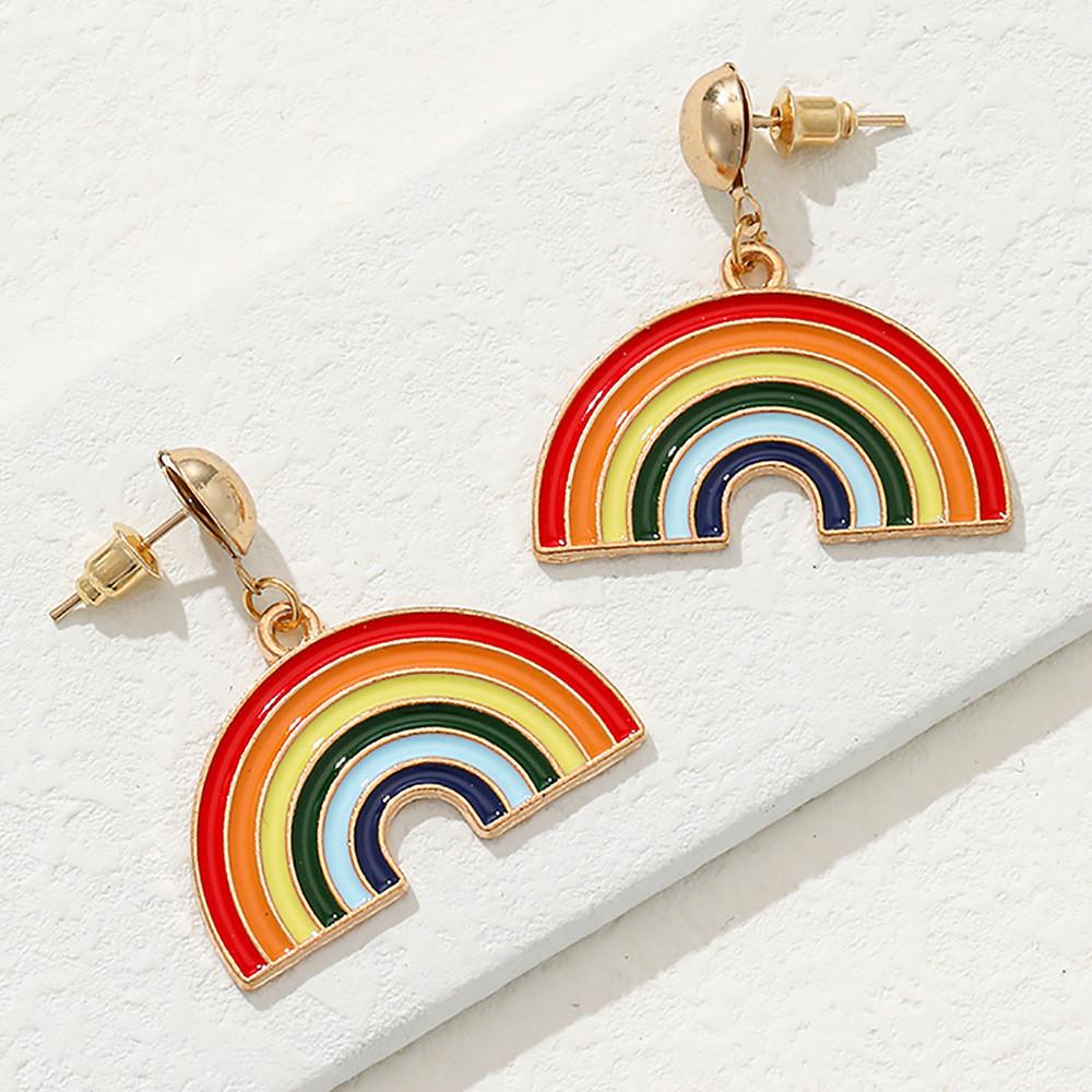 Fashionable Creative Rainbow Geometric Earrings For Women Alloy Material 2022