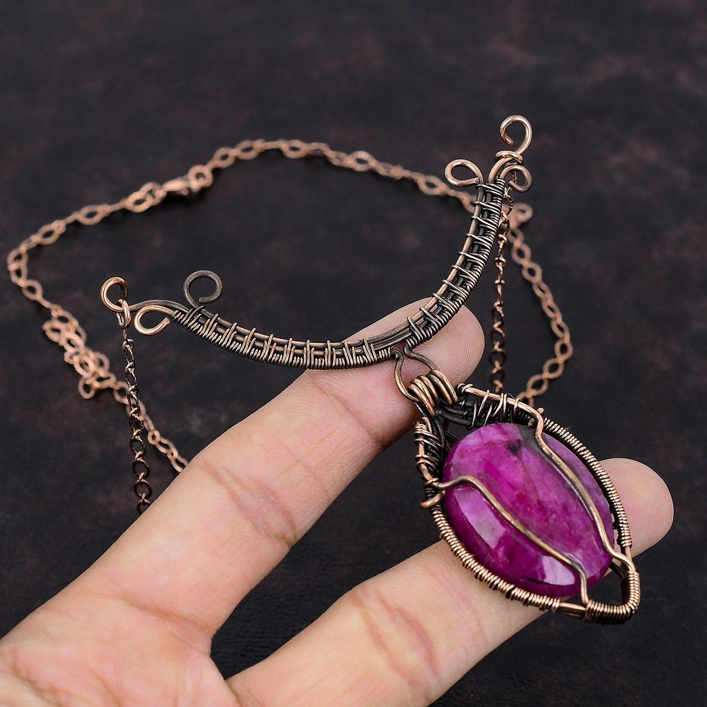 Faceted Kashmir Ruby Necklace Copper Wire Wrapped Adjustable Necklace Copper Jewelry Handmade Necklace Real Gemstone Necklace Gift For Women