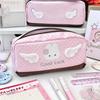 Cute Polka Dot 3D Bunny Wings Pencil Pouch Large Capacity Portable Stationery Storage Bag for Kids Teens School Daily Use