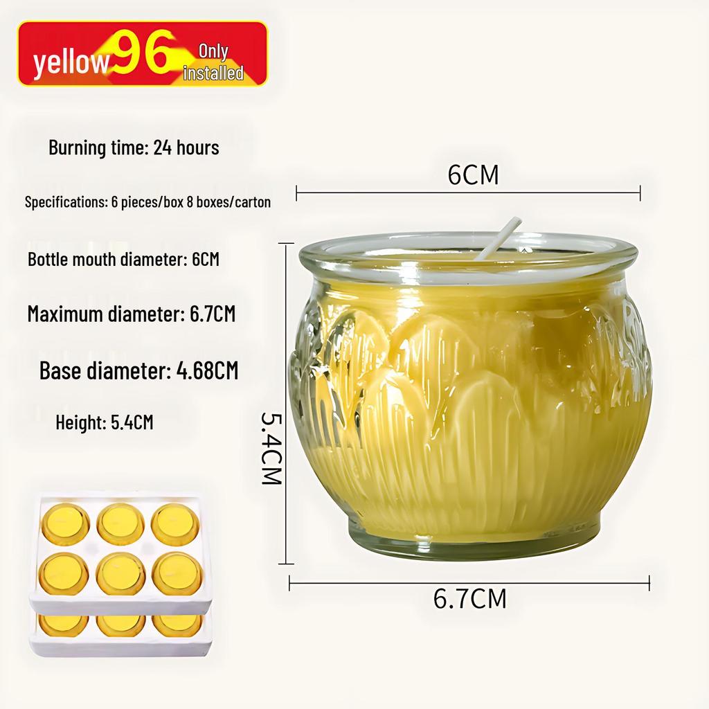 Smokeless Lotus Glass Oil Lamp - 24-Hour Ghee Candle for Buddha Offerings