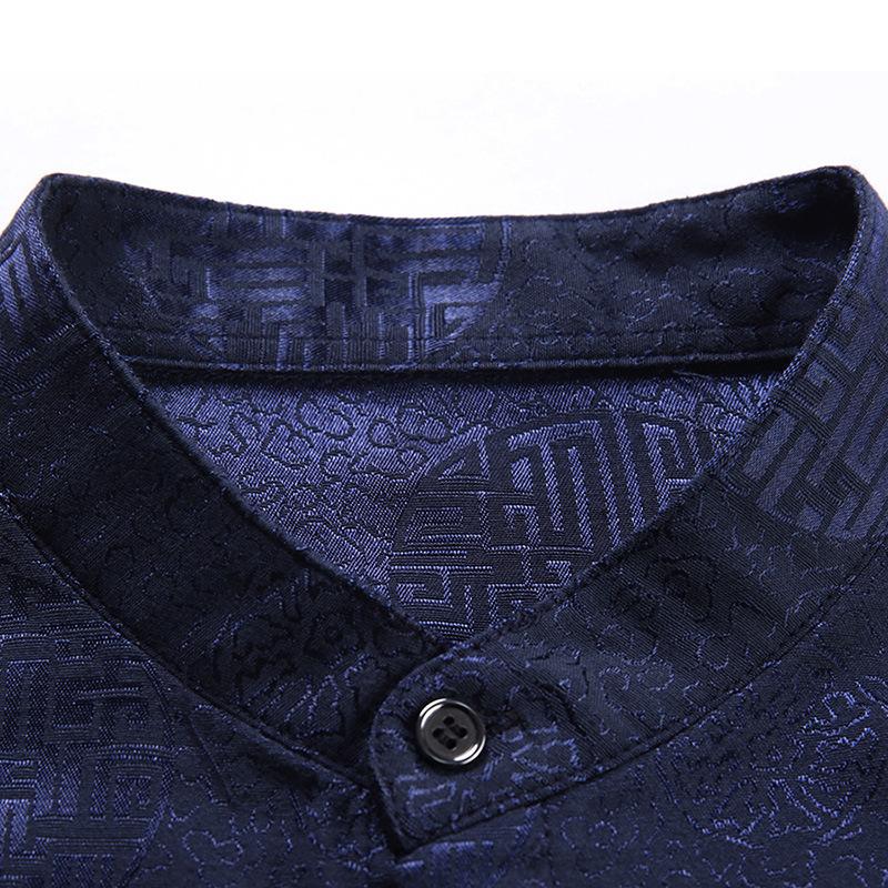 Men's Red Printed Shirt Long-sleeved Autumn Thin Wedding Dress Happy Father-in-law Middle-aged Dad Wedding Banquet Shirt