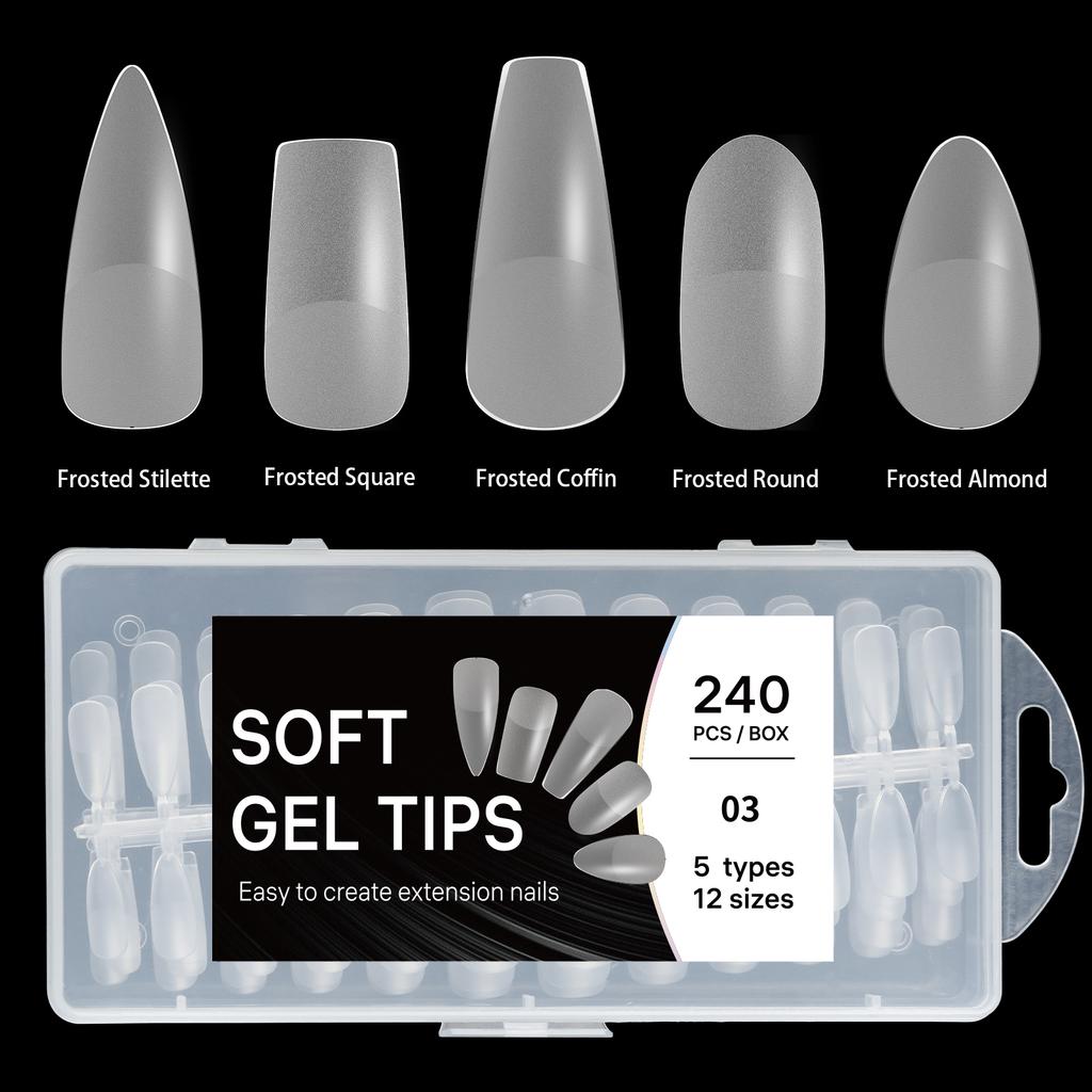 5 In 1 Boxed False Nail Tips Soft Gel Full Cover Semi-matte Capsules Almond French Coffin Fake Nails Extension Press On Nails