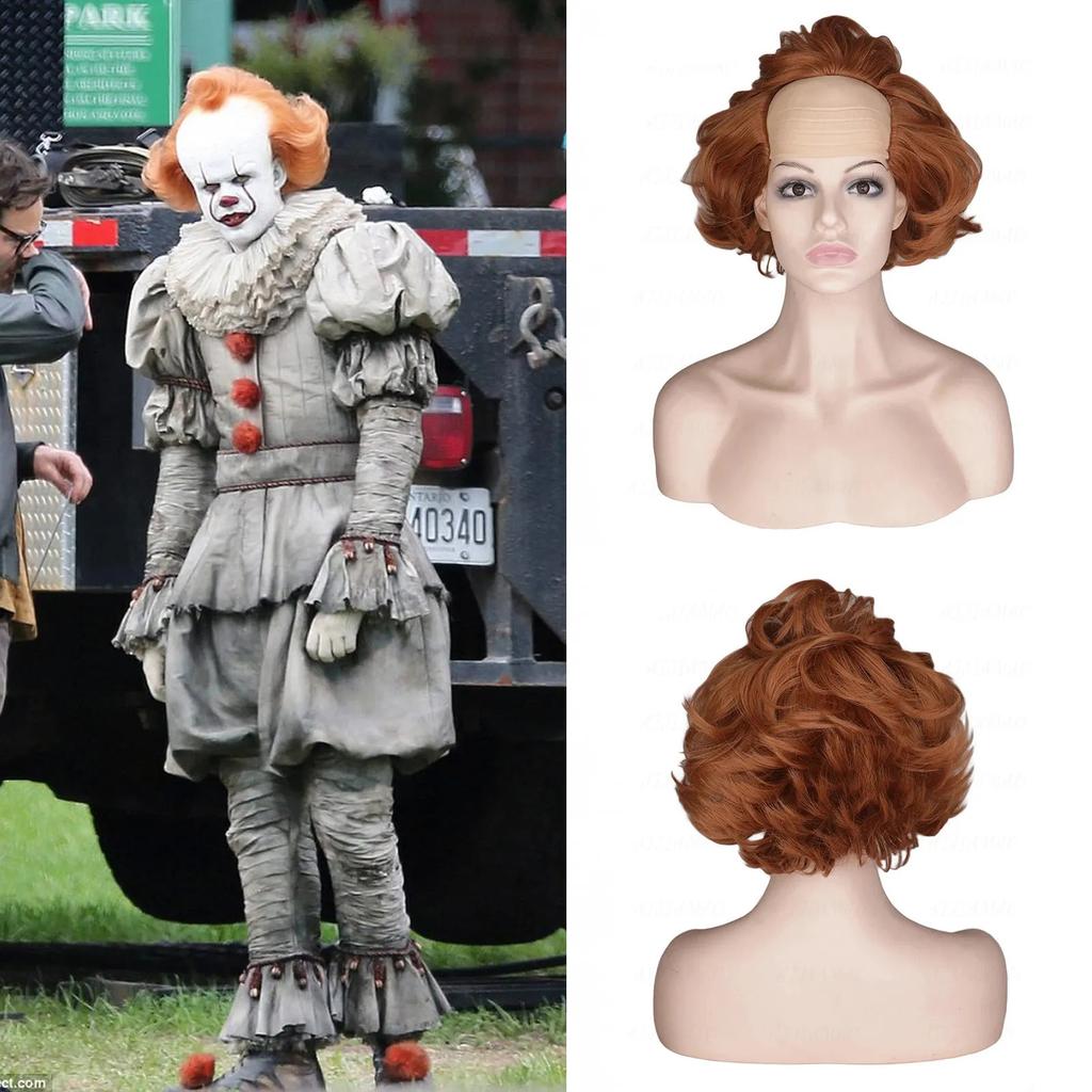 Curly Bald Wig for Old Men Ginger Brown Pennywise It Halloween Cosplay Wigs Fluffy Costume Anime Wig Male