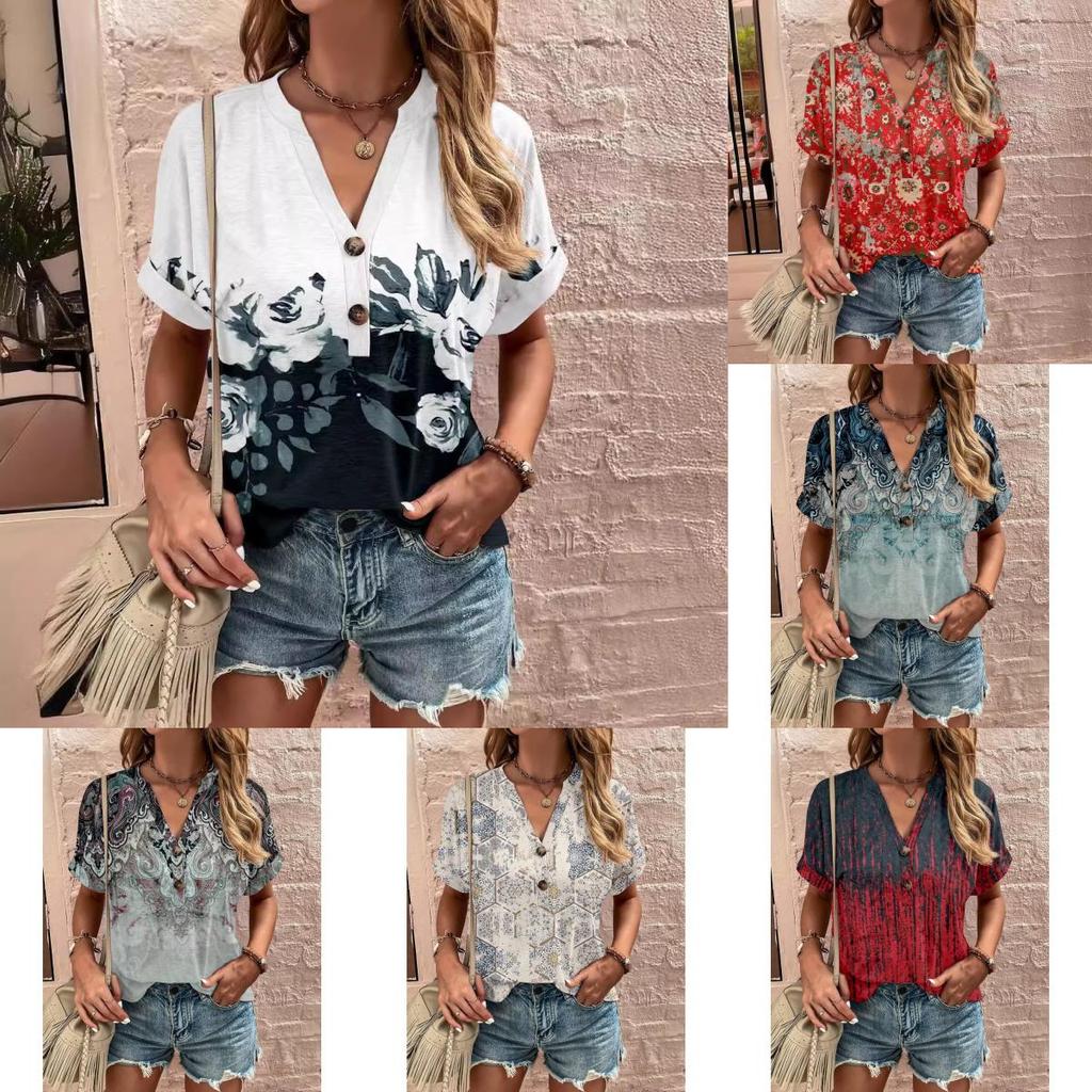Wish Womens T Shirt With 3d Print And V Neck For Summer Casual Wear