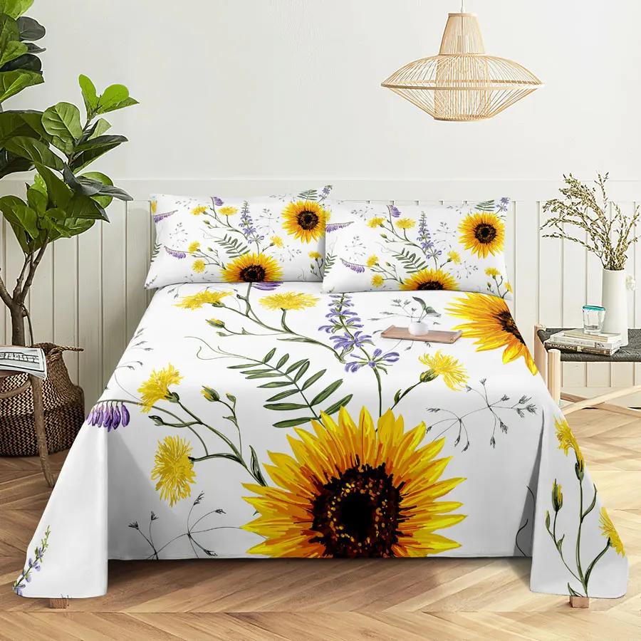 Sunflower Bed Sheet Sets Bouble Single Beds Flower Bedsheet with Pillow Case Full Queen Size 2pcs 3pcs 3D Soft Thin Fabric Home