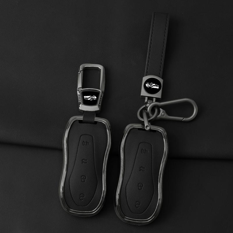 Metal Leather Car Key Case Cover For Geely Tugella  Boyue Atlas Pro Gili Tugella Protected Shell Keychain Fob Accessories
