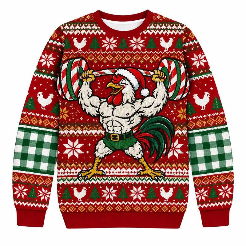 Funny Rooster Ugly Christmas Sweatshirt Men Women 3D Print Ugly Sweater Holiday Party Pullover Xmas Gift For Men Women Top New