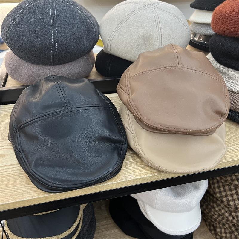 

Leather beret children autumn and winter literary and retro painter hat niche versatile forward hat tone work M（56-58cm） верблюд
