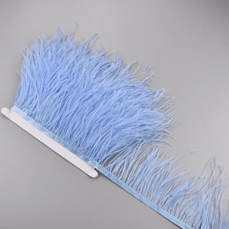 Feather1Meter Ostrich Feathers on Ribbon Tape 10-15CM Feather Tassel Fringe Trim Boa Sewing Trimmings Needlework Clothes DIY Decoration