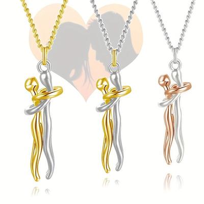 Wisiorek Naszyjnik Para Przytulająca się Lekki Hipoalergiczny Mężczyźni Kobiety Łańcuszek ze Stopu Naszyjnik Modne Akcesoria Biżuteria Prezent na Walentynki