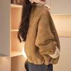 Women's Khaki Suede Velvet & Fleece Fur Jacket - Stylish Winter 2026 Short Cotton Coat