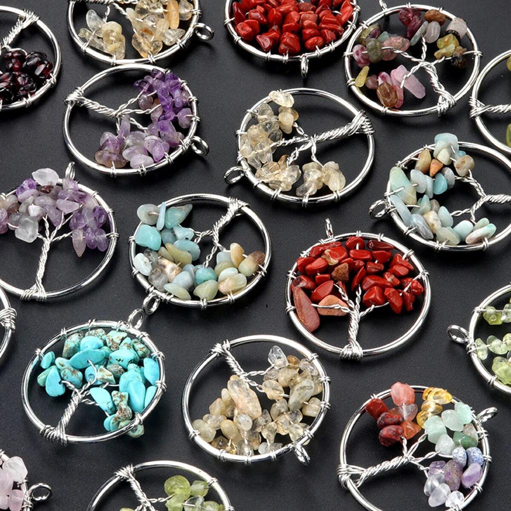 1Pcs Tree Of Life Pendant Natural Stone Winding Gravel Pendant For Jewelry Making DIY Necklace Accessory Size 30x30mm
