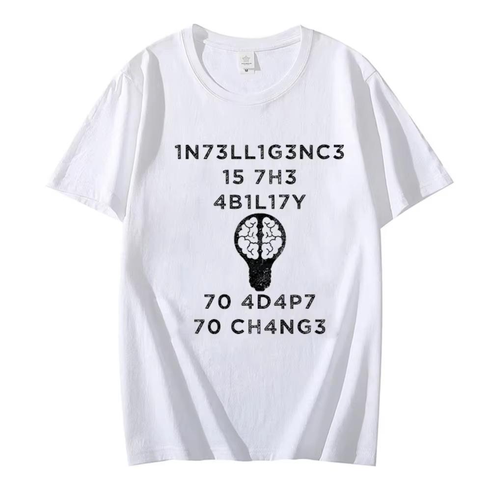 Men's Clothes Intelligence Is The Ability To Adapt To Change Fashion Tops Casual Funny Short Sleeve Tees Oversized T-Shirts