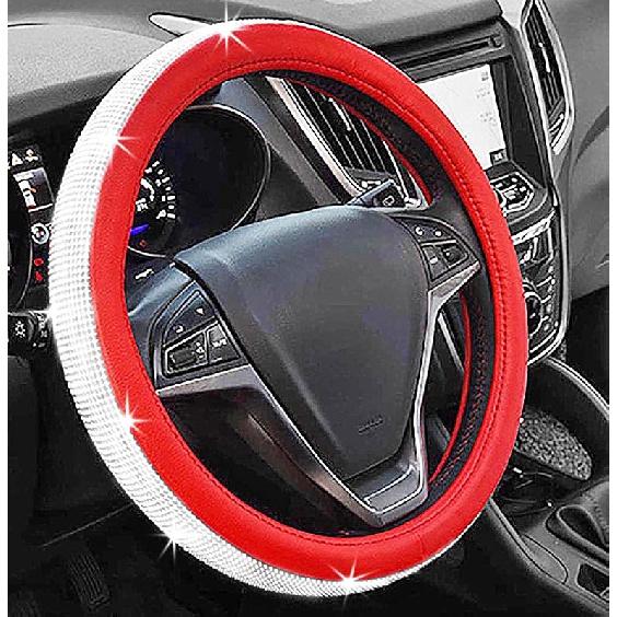 Full Sparkly Rhinestone Car Steering Wheel Cover Universal Leather Steering Wheel Cover Auto Car Styling Interior Decor Accessories (Gray