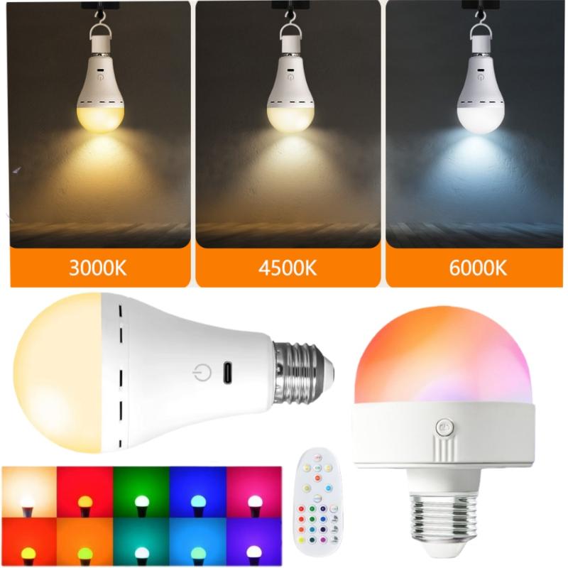 1 Set Rechargeable Smart Dimmable E27 Bulbs With Timing Cordless Battery Operated Light Bulb Rgb/3 Color Usb Led Lamp Bulb