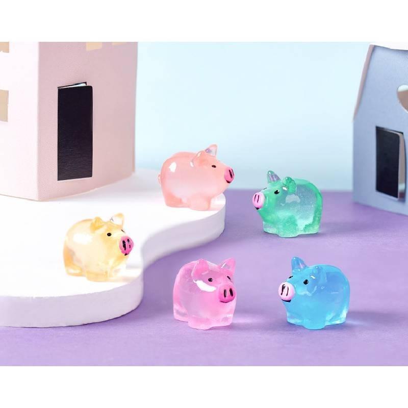 Cute Luminous Pig Resin Figurine For Miniature Garden And Desktop Decor