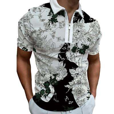 Personalisiertes Kurzarm-Poloshirt mit Reißverschluss und Reverskragen für Herren mit modischem und atmungsaktivem Sommer-Herrenbekleidungs-Street-Blumendruck