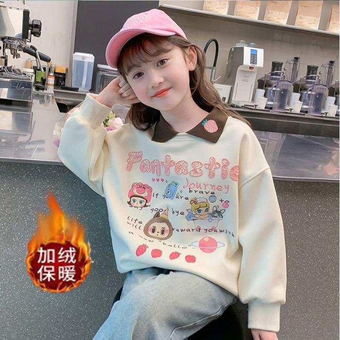 Girls Printed Hooded Sweatshirt Long Sleeve Casual Top for Spring and Autumn