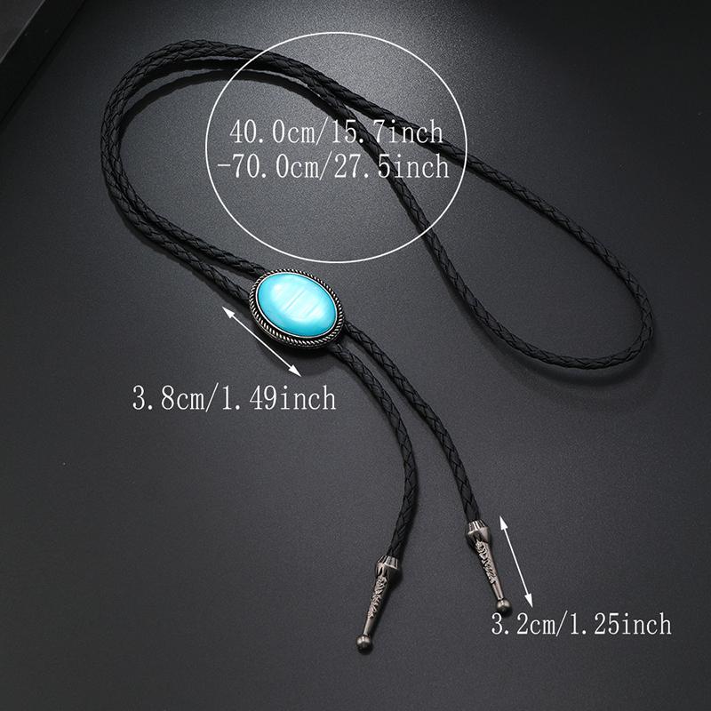 1 Piece Western Cowboy Bolo Tie Vintage Leather Necklace For Men Retro Acrylic Gemstone Polo Necklace