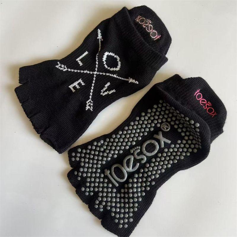 

Toesox Yoga Socks Women Cotton Non-Slip Silicone Toe Leakage Exposed Back Dance Socks Indoor Fitness Five-Finger Socks No. 2 half toe