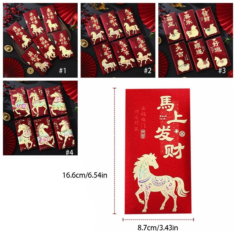 6pcs Cute Horse Year Red Envelopes Traditional Lucky Money Pockets Red Bag Spring Festival