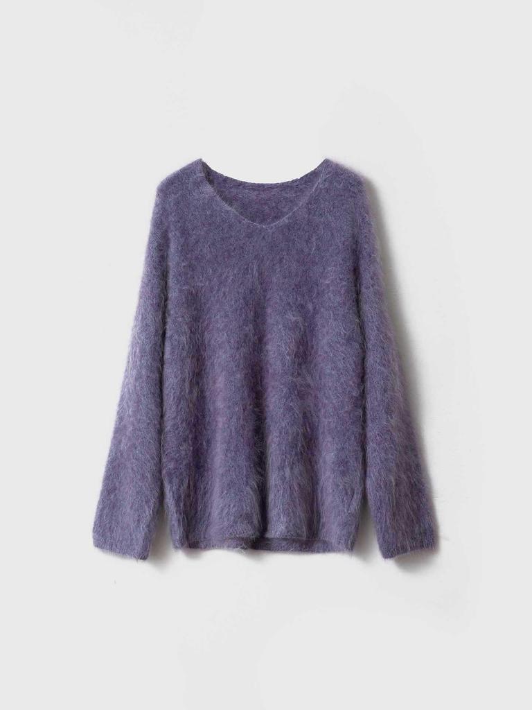 Luxury Pure Cashmere Slub Yarn Long Brushed Sweater - Loose, Thickened Knit Wool Sweater