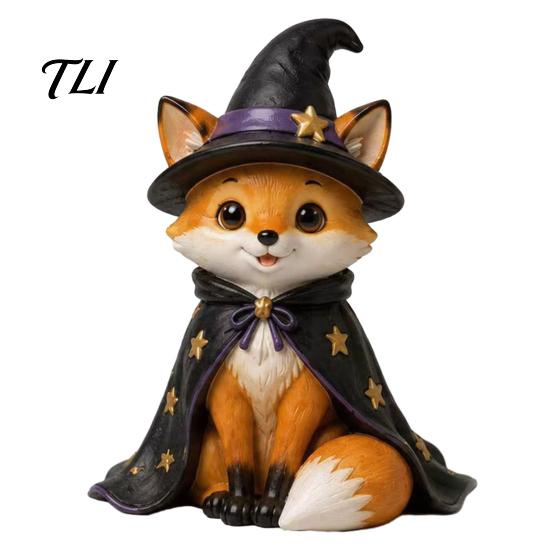 Cartoon Cat Figure Vintage Halloween Wooden Figurine, Rustic Witch Zombie Owl Frog Tabletop Small Wood Craft Ornament, Farmhouse Tiered Tray