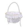 Hochzeit Blumenmädchen Korb mit Perlenhenkel Satin Blume Aufbewahrungskorb für Party Haus Dekoration Weiß