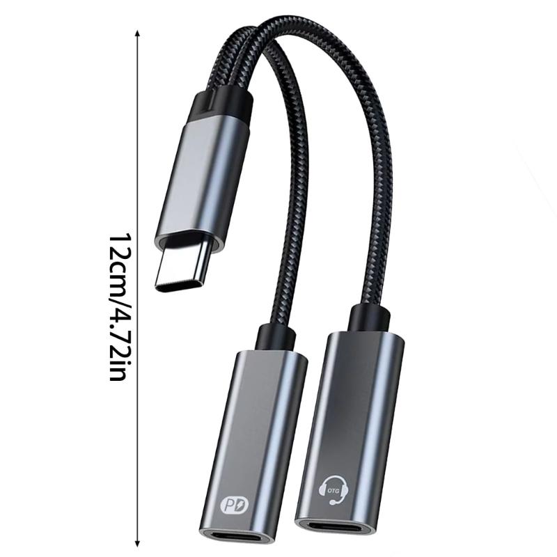 Rozdzielacz USB C 1 na 2 Wyjścia Podwójny Adapter Ładowania Słuchawek USB C Typ C Adapter Dźwięku Kabel Szybkiego Ładowania PD60W