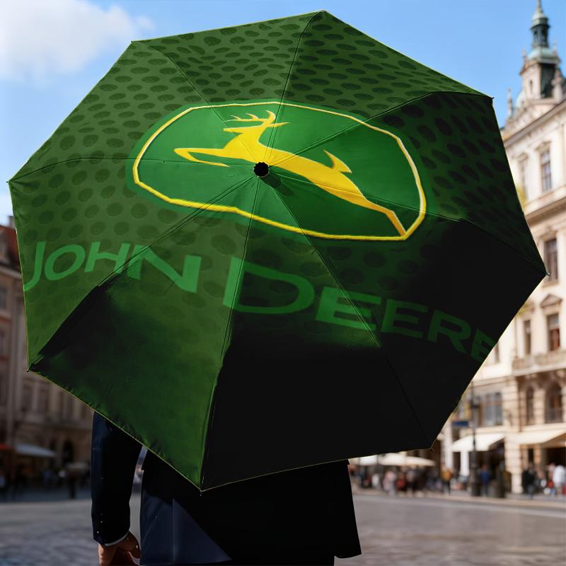 John Deere Design Regenschirm Faltschirm, Automatikschirm 8-Speichen für Reisen, Camping Nutzung Geschenk für Halloween Weihnachten
