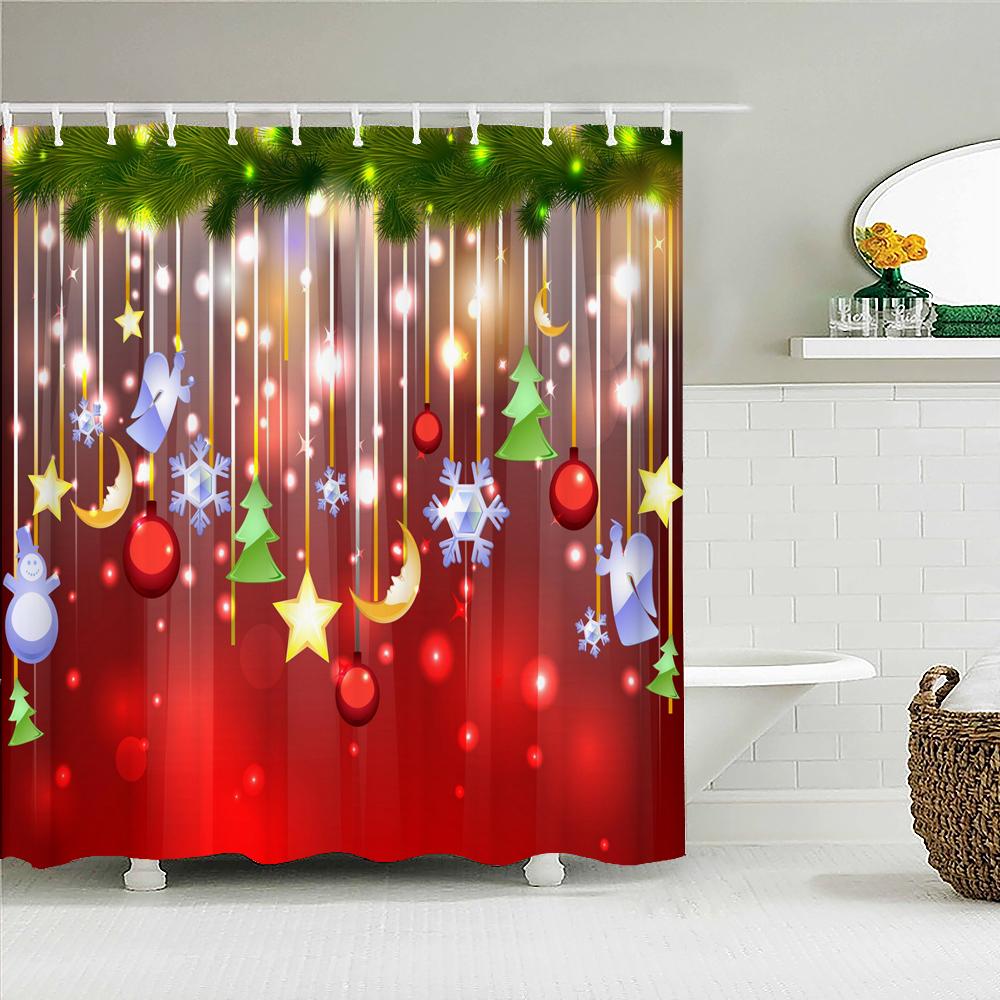 Frohe Weihnachten Duschvorhänge 3D Badvorhänge Schneemann Weihnachtsmann Baum Hirsch Dekorativer Polyesterstoff 180*240Cm Sichtschutz