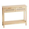 Rattan Console Table with 2 Storage Drawers Rattan Sliding Door Natural
