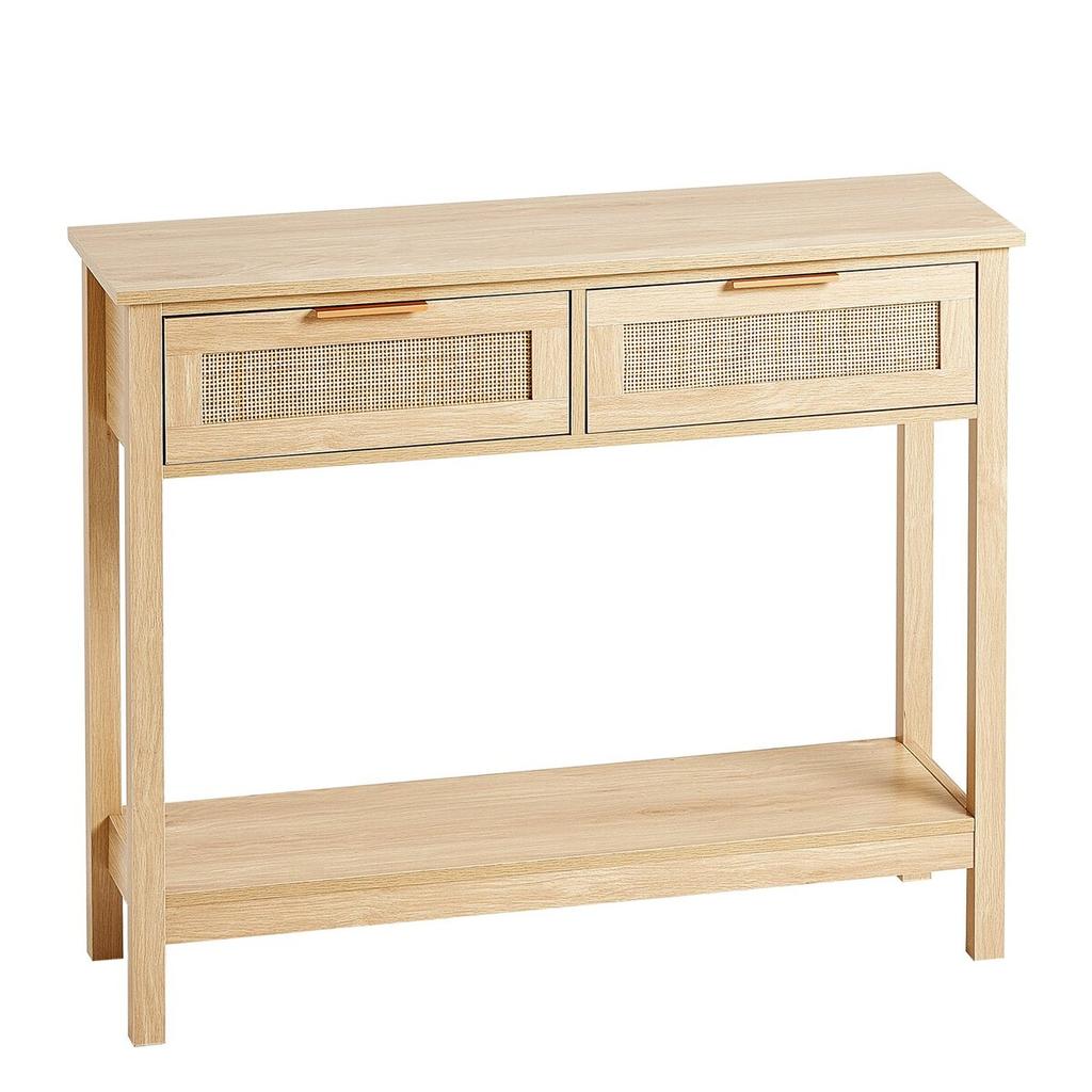 Rattan Console Table with 2 Storage Drawers Rattan Sliding Door Natural