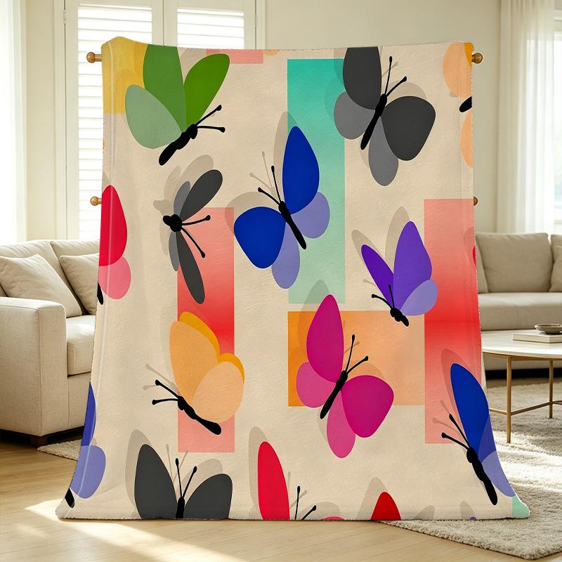 Butterfly Print Flannel Blanket Soft, Warm & Colorful Throw for Home, Office, Dorm, Christmas & Halloween