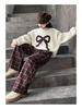 Girls' Fashionable Plaid Pants & Bow Sweatshirt Set - Autumn/Winter 2025
