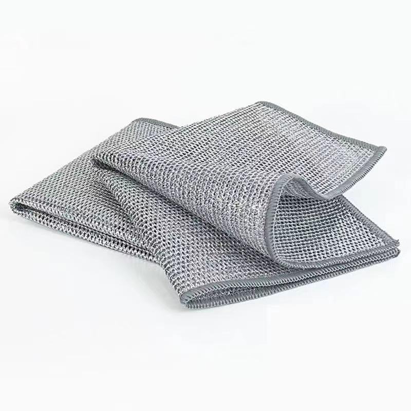 Non-Stick Steel Wool Dishcloth & Dual-Sided Cleaning Brush for Kitchenware