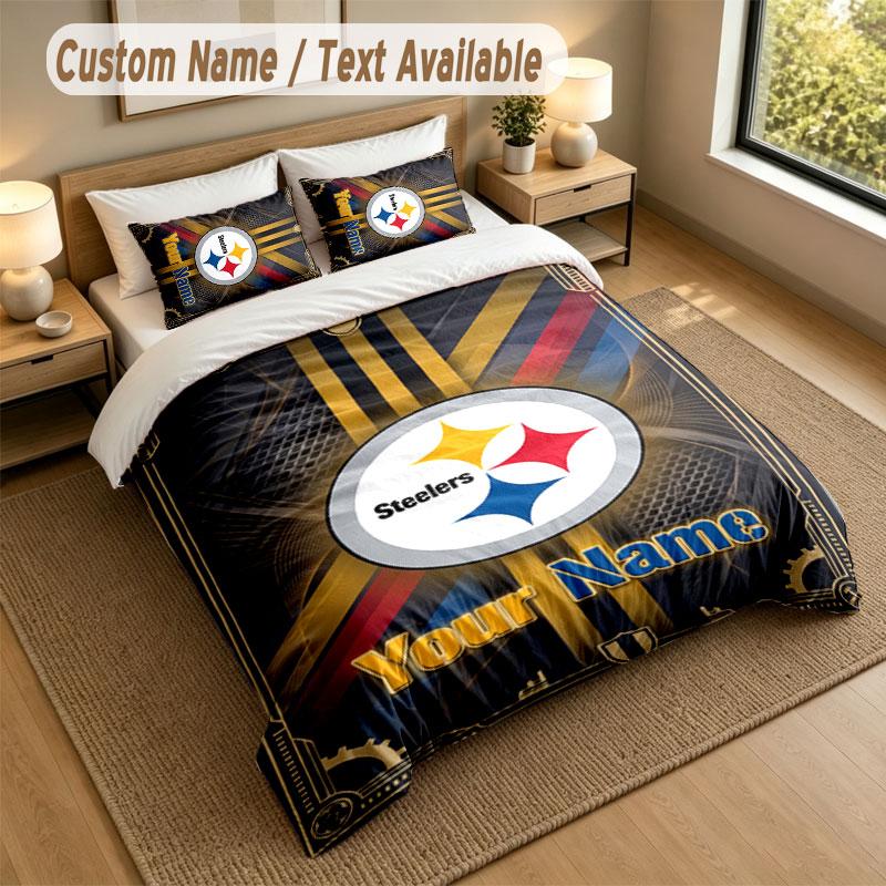 Set Biancheria da Letto 1 Copripiumino 2 Federe Stampa Pittsburgh Steelers Morbido Tessuto per Letto Decorazione Camera da Letto