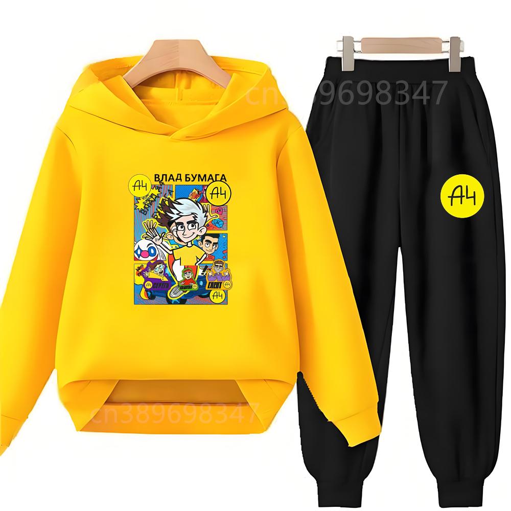 Merch A4 Gelik Lamba Children's Top+trousers Suit Hoodies Girls Boy Age 3-12 Coat Casual Toddler Sweatshirt Hood black Clothing