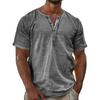 Men Henley Shirt Short Sleeve Button Down Linen Casual Loose Fit Summer Lightweight Top for Daily Wear
