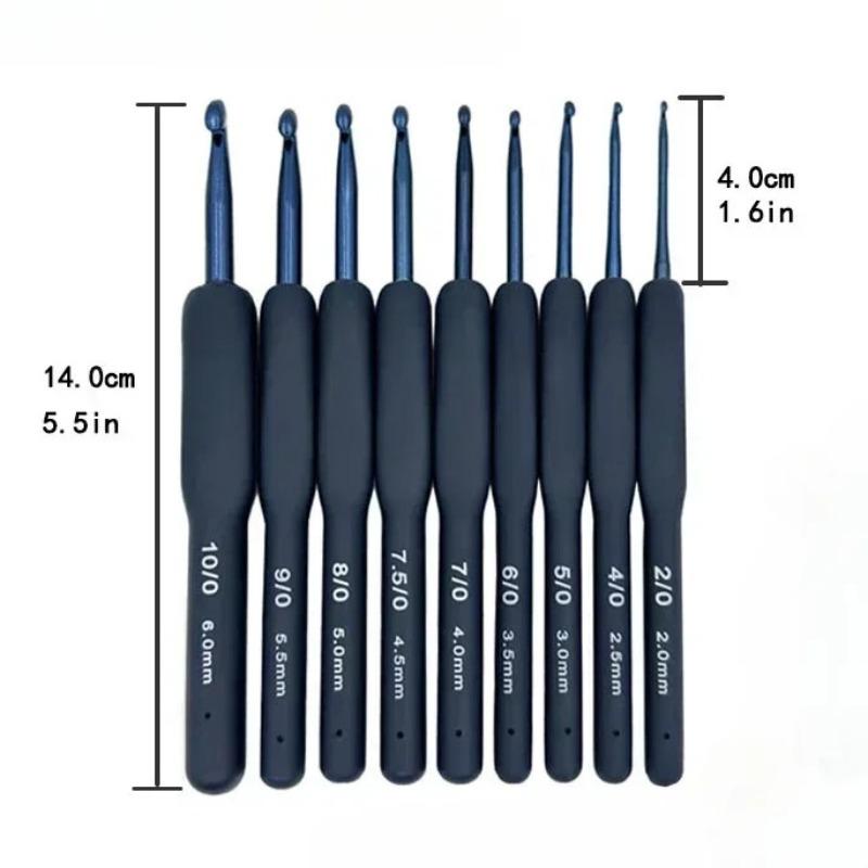2-10 Mm Crochet  9pcs/Set Hooks Frosted Silicone Handle Aluminum Handmade DIY Hook Crochet Sweater Weaving Knitting Sewing Tool