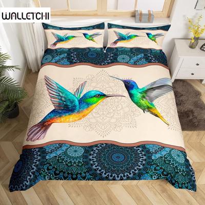 Boho Mandala Bettbezug Set Kolibri Bettwäsche Set Mikrofaser Bauernhaus Niedlich Vögel Bettdeckenbezug Queen für Kinder Jungen Mädchen