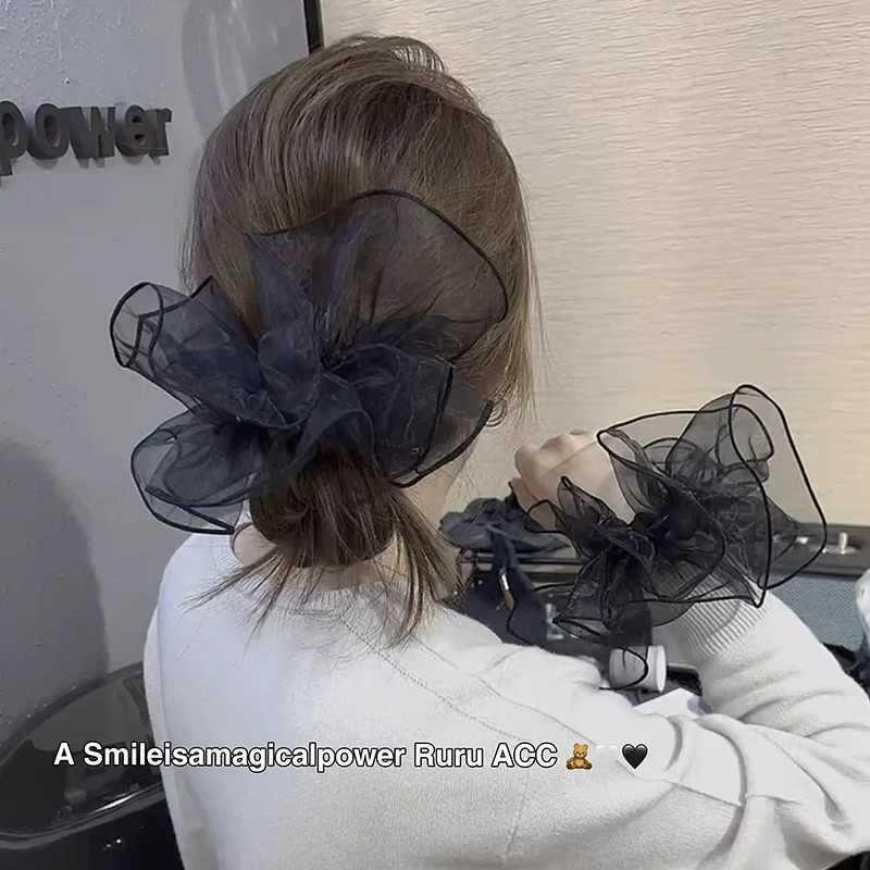 High-End Black Organza Fan-Shaped Ballet Scrunchie & Headband