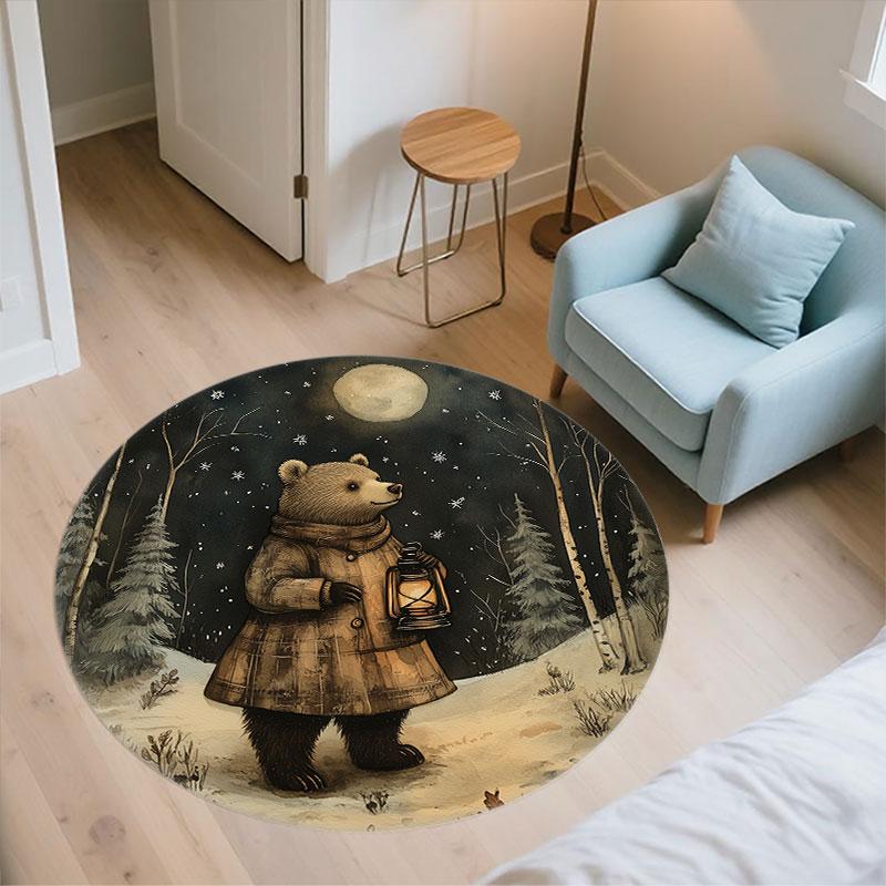 Little Bear Theme Pattern Round rug,Carpet Rug for Living Room Bedroom Playroom ,Non-slip Floor Mat,Holiday Gifts and Birthday Gifts.
